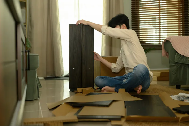 Mulher organizando móveis na casa