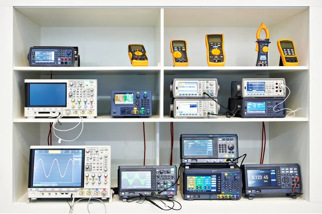 Estante com vários itens eletrtônicos